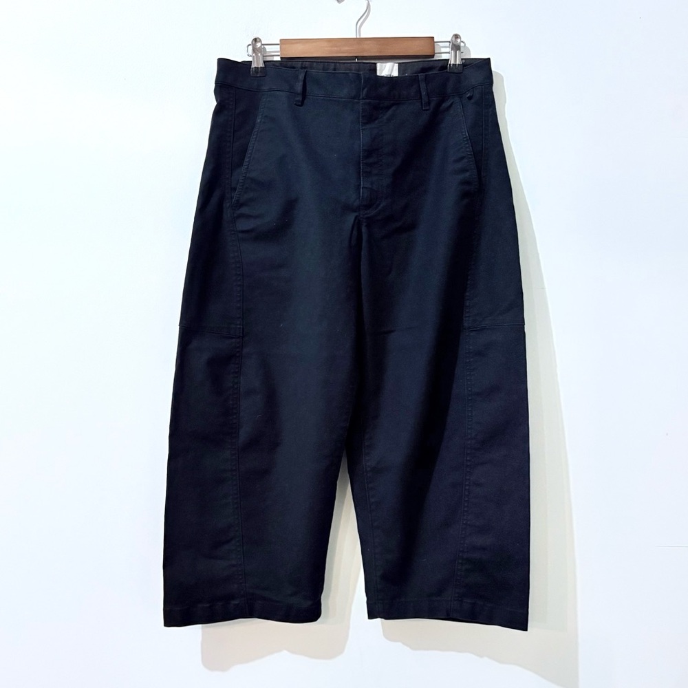 Anthropologie Maeve Navy Curved Ankle Cotton Barrel Chino Pants Pockets 10 - Picture 2 of 7